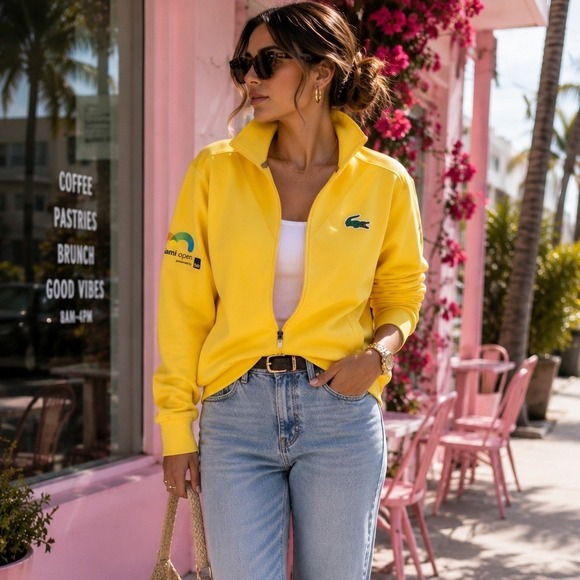 Lacoste Tops - Lacoste Sport Miami Open Yellow Full Zip Track Jacket Womens Medium